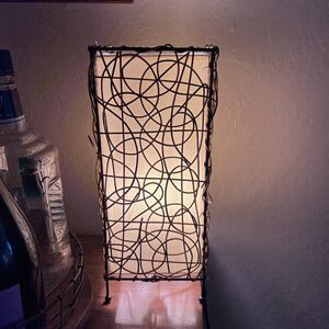 Vintage Mid Century 1960's Metal Frame Wood Vine Rattan Table Lamp 14" NOS